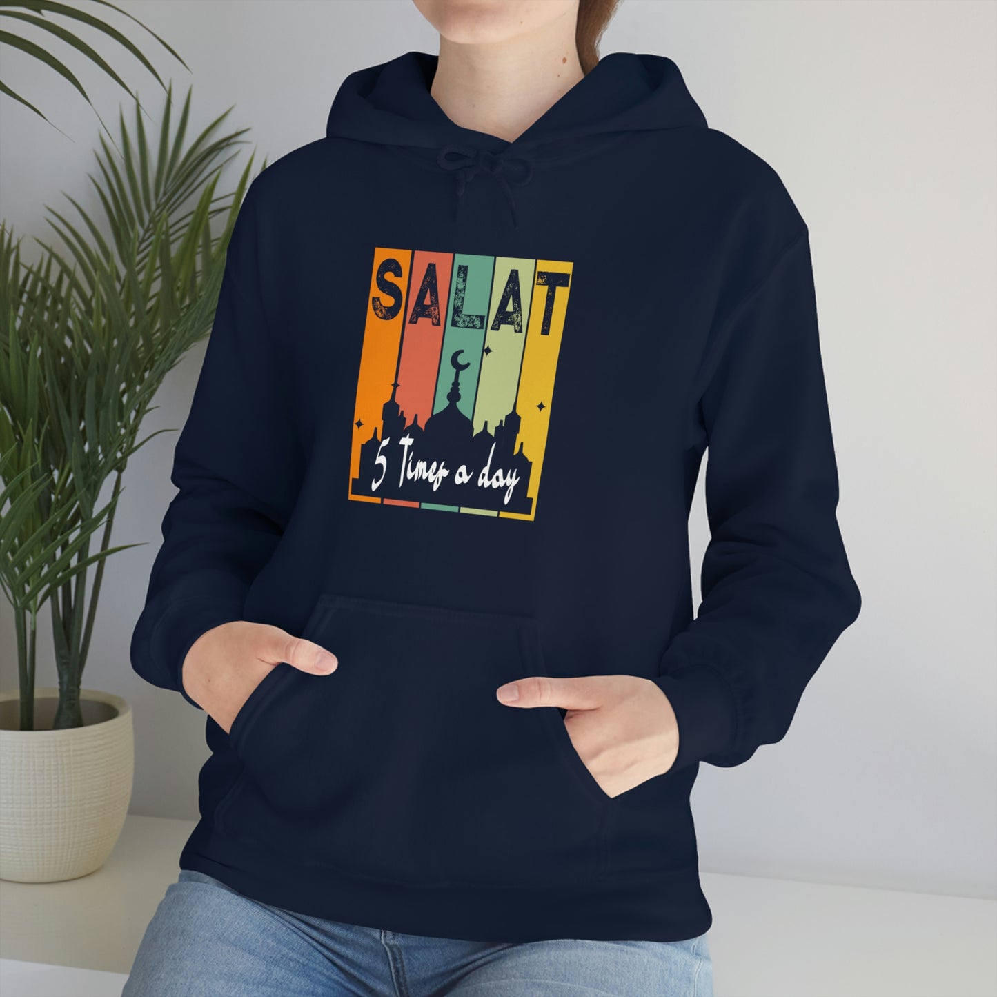 Cool Vintage Halal Design for Kids and Adults "First Salat 5 Times Day" For Muslim Prayer remembrance Unisex Soft style Hooded Sweatshirt