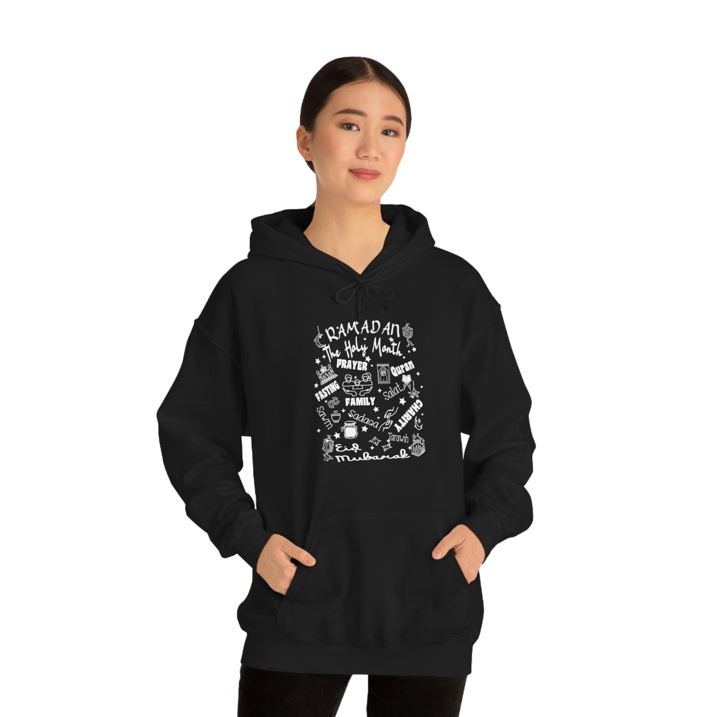 Stay stylish and show devotion to your faith with our Ramadan Kareem Design Hooded Sweatshirt. Featuring stunning graphics, perfect for all ages