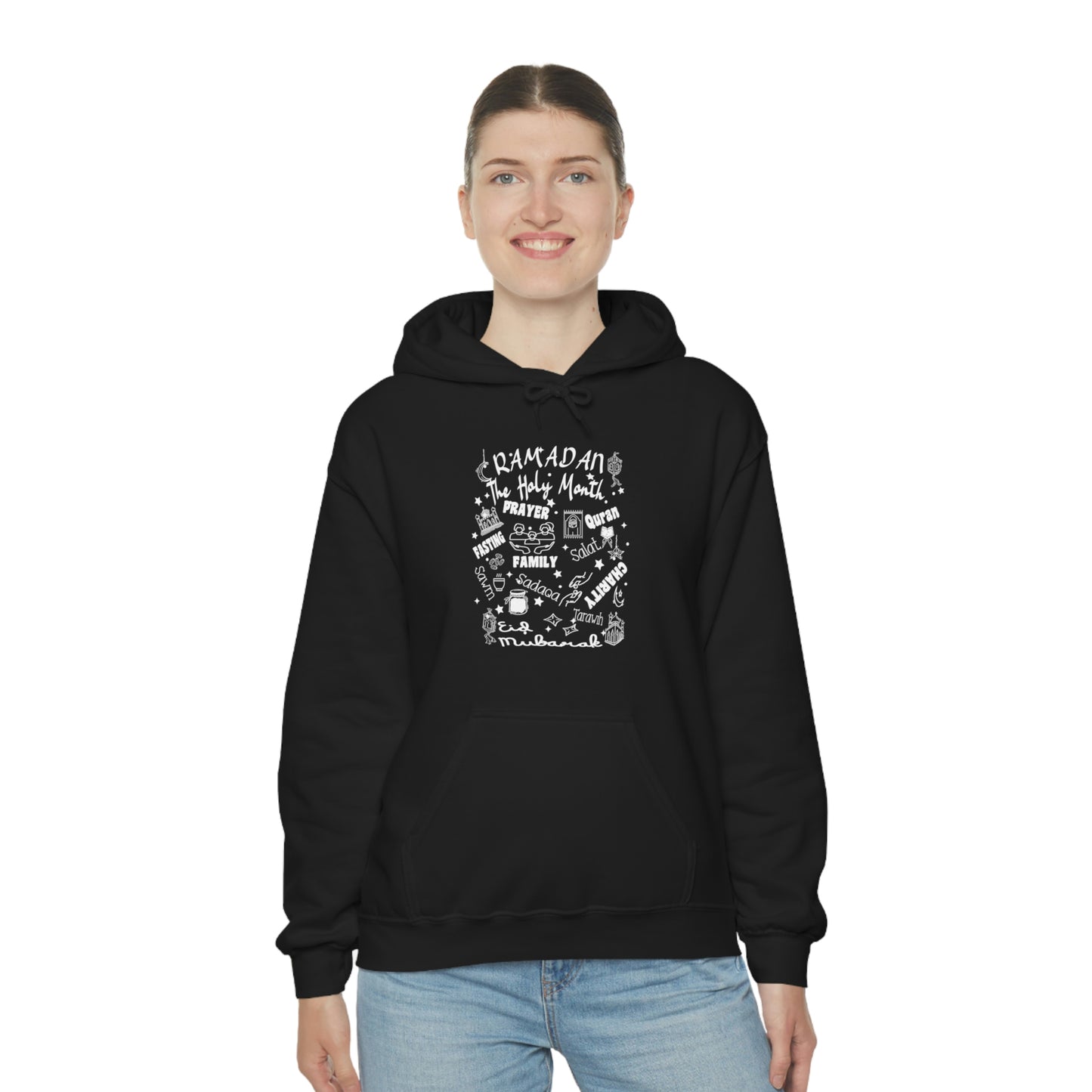 Stay stylish and show devotion to your faith with our Ramadan Kareem Design Hooded Sweatshirt. Featuring stunning graphics, perfect for all ages